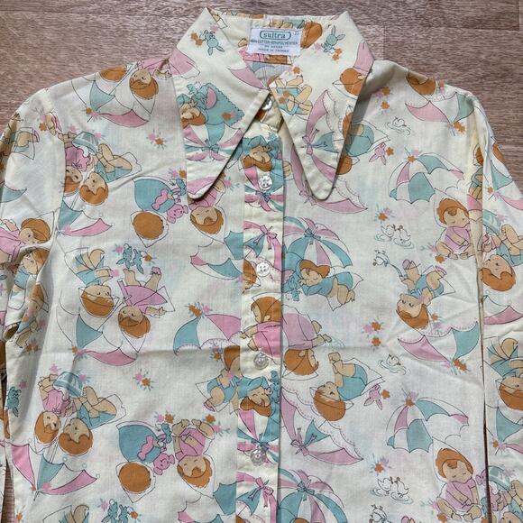 SULTRA Tops - vintage 70s women’s SULTRA Umbrella Kids Novelty Print Button shirt size 32